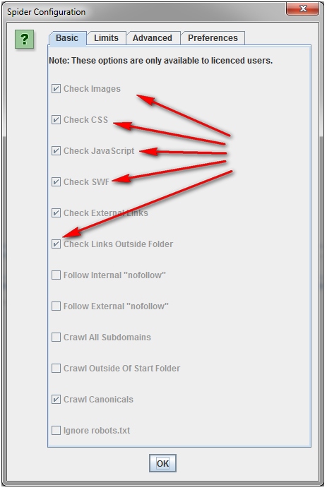 eliminate redundant scanning options from the Screaming Frog